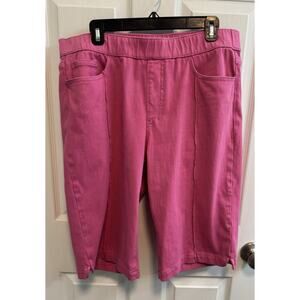 Isaac Mizrahi Size 16 Women's Knit Denim Long Shorts Pintuck Pull On Pink